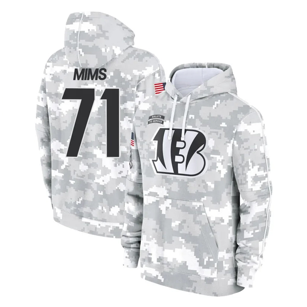 C.Bengals #71 Amarius Mims Player Arctic Camo Salute to Service Pullover Hoodie Limited Edoa Stitched Jerseys