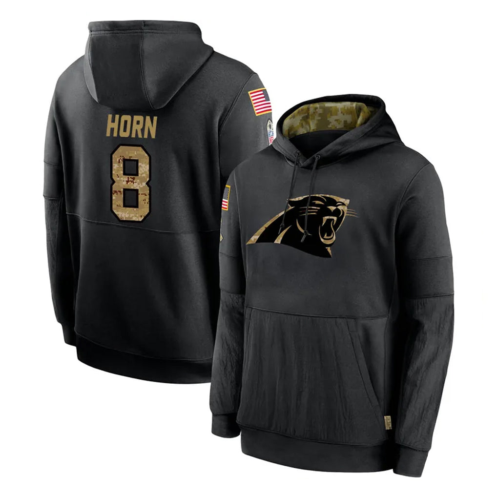C.Panthers #8 Jaycee Horn Player Black Salute to Service Pullover Hoodies Limited Game Edoa Stitched Jerseys