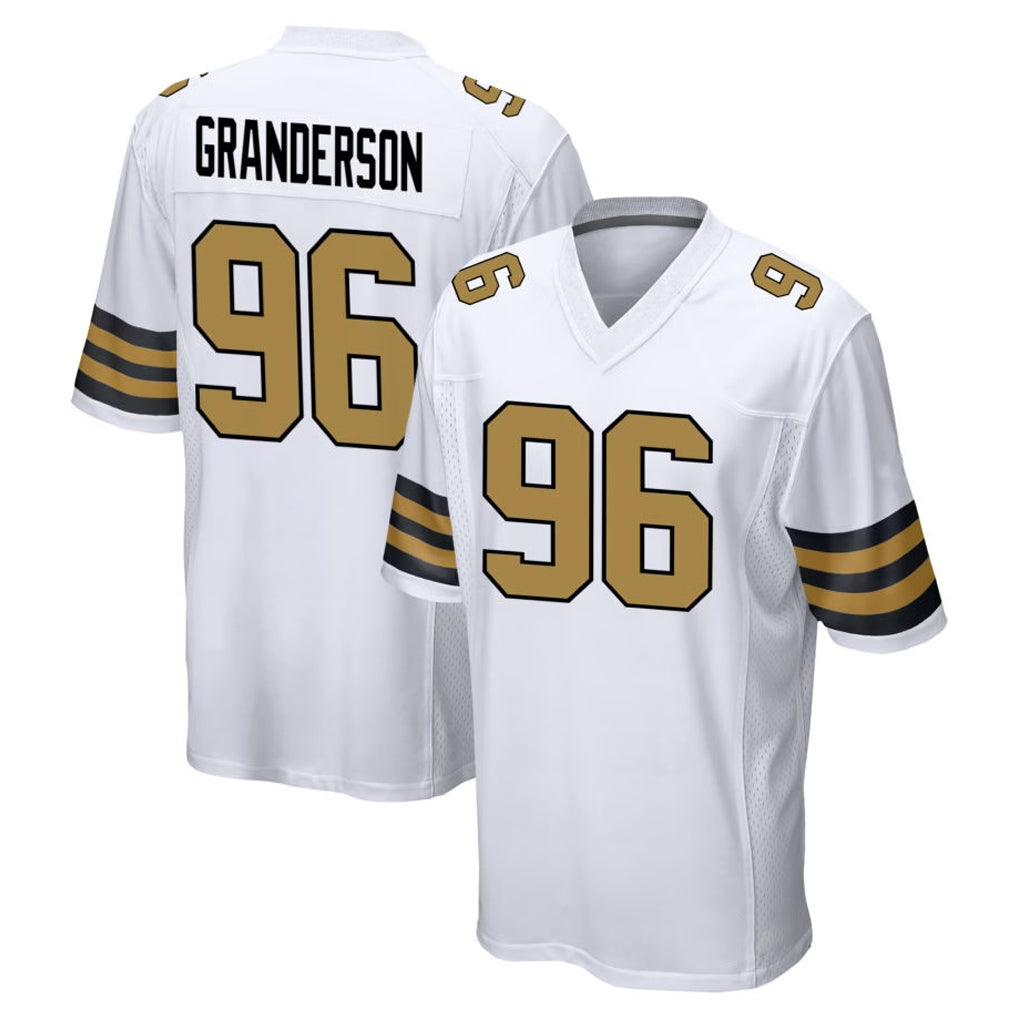 NO.Saints #96 Carl Granderson Player White Alternate Home Game Edoa Stitched Jerseys