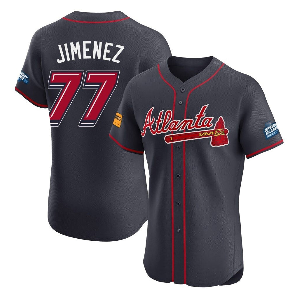 A.Braves #77 Joe Jimenez Player Navy 2025 Speedway Classic Limited Elite Home Game Edoa Stitched Jerseys