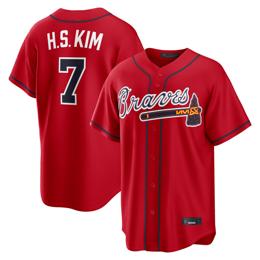 A.Braves #7 Ha-Seong Kim Player Red Home Game Edoa Stitched Jerseys