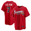 A.Braves #7 Ha-Seong Kim Player Red Home Game Edoa Stitched Jerseys