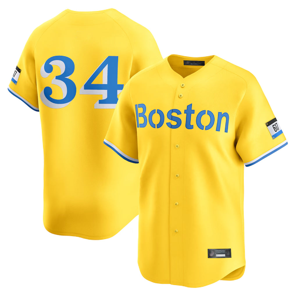 B.Red Sox #34 David Ortiz Player Yellow Limited Home Game Edoa Stitched Jerseys