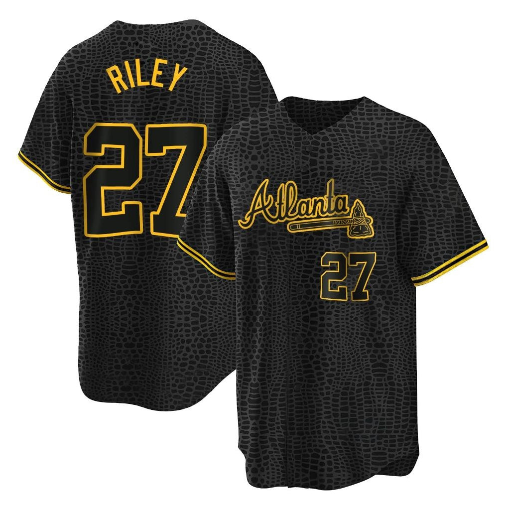 A.Braves #27 Austin Riley Player Black Snake Skin City Home Game Edoa Stitched Jerseys