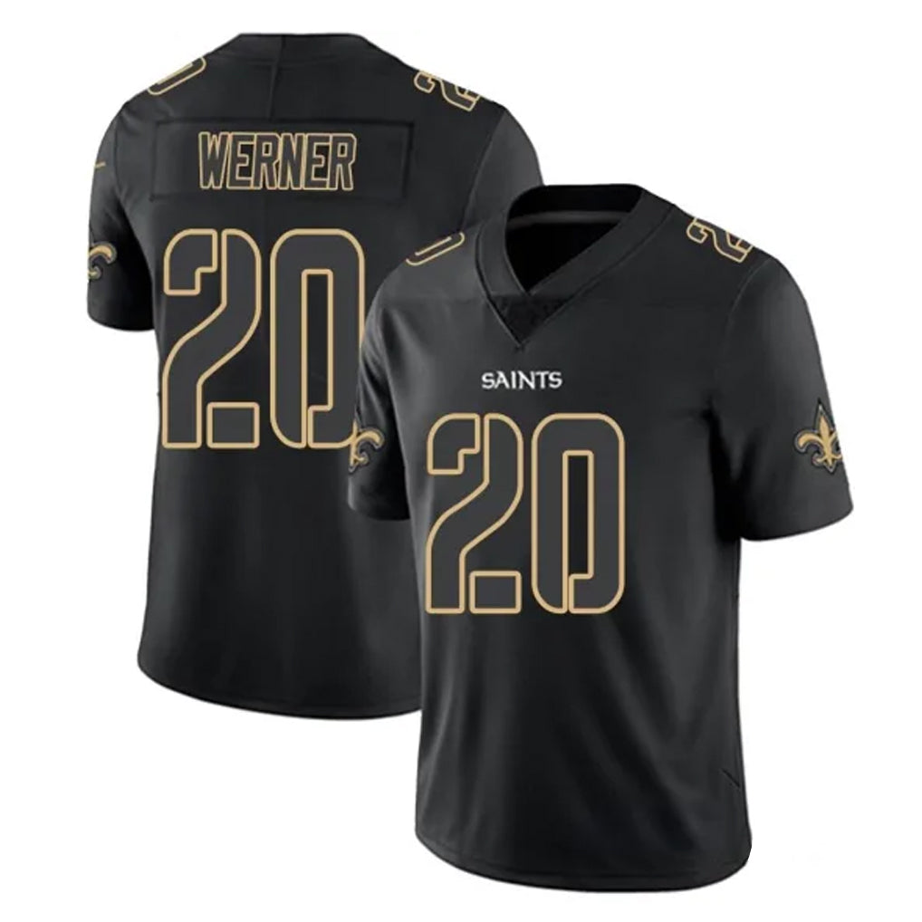 NO.Saints #20 Pete Werner Player Black Impact Limited Home Game Edoa Stitched Jerseys