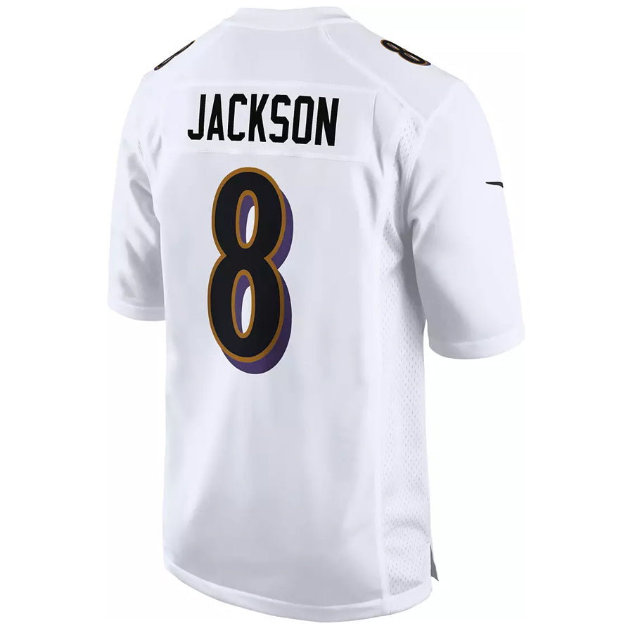 B.Ravens #8 Lamar Jackson Player White Fashion Replica Edoa Stitched Jerseys