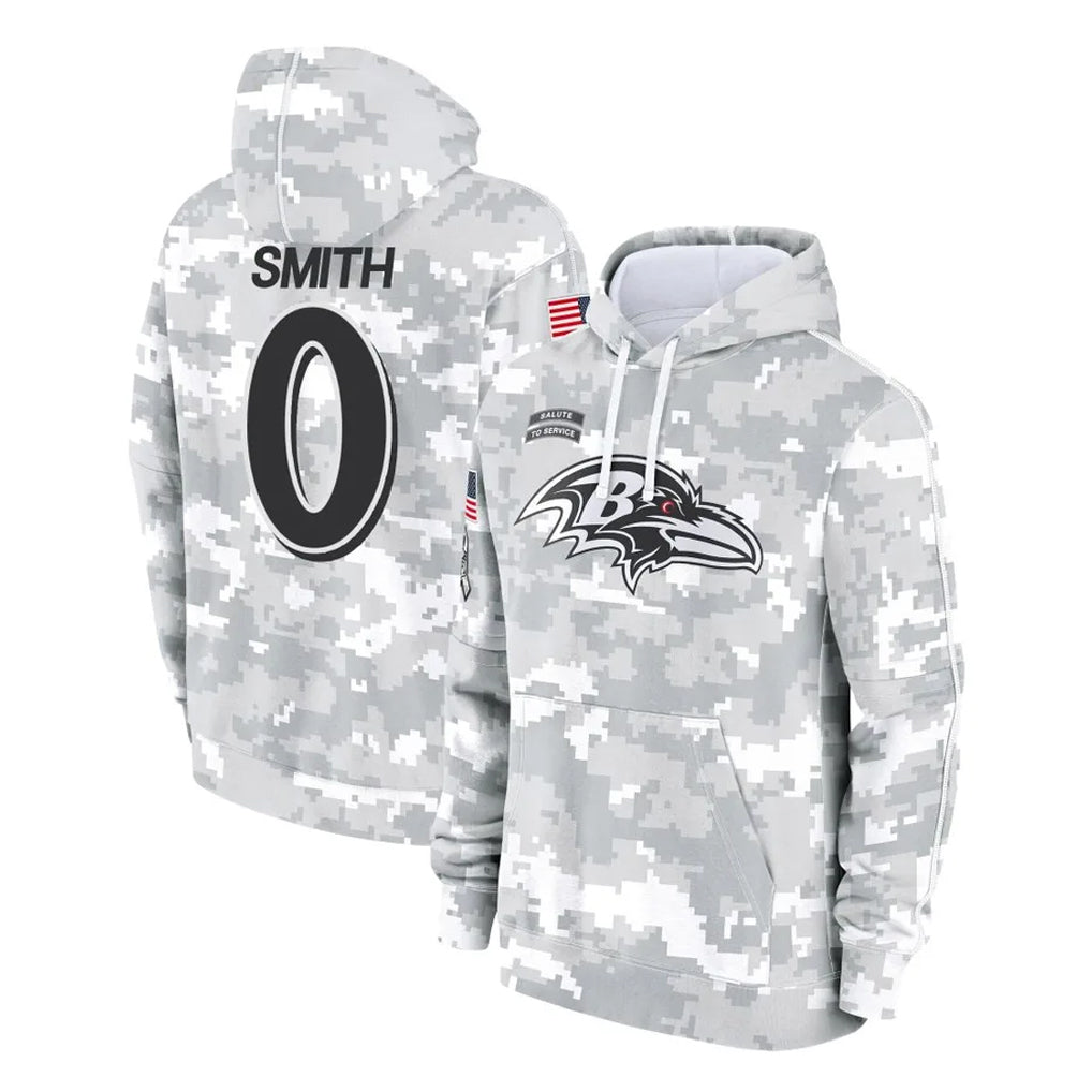 B.Ravens #0 Roquan Smith Player Arctic Camo Salute to Service Pullover Hoodie Edoa Stitched Jerseys
