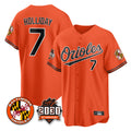 B.Orioles #7 Jackson Holliday Player Orange 30th Anniversary of 2131 Home Game Edoa Stitched Jerseys
