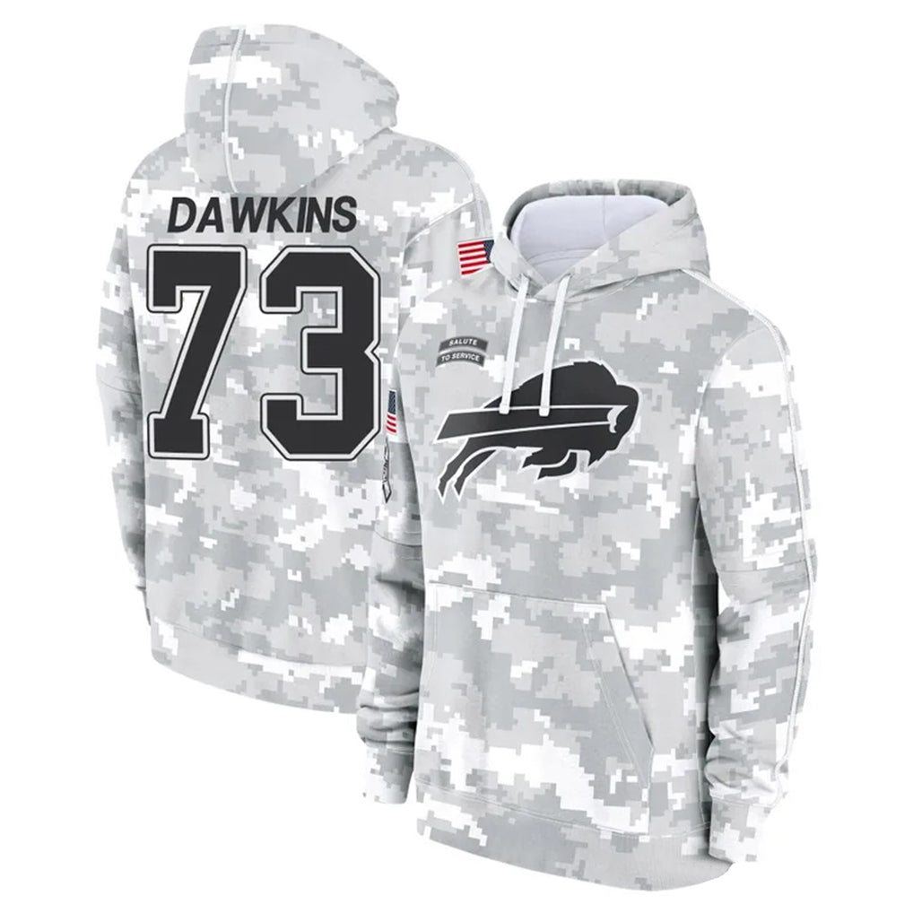 B.Bills #73 Dion Dawkins Player Arctic Camo Salute to Service Hoodies Edoa Stitched Jerseys