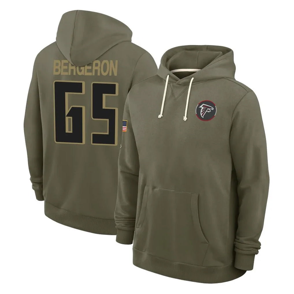A.Falcons #65 Matthew Bergeron Player Olive 2025 Salute to Service Hoodies Edoa Stitched Jerseys