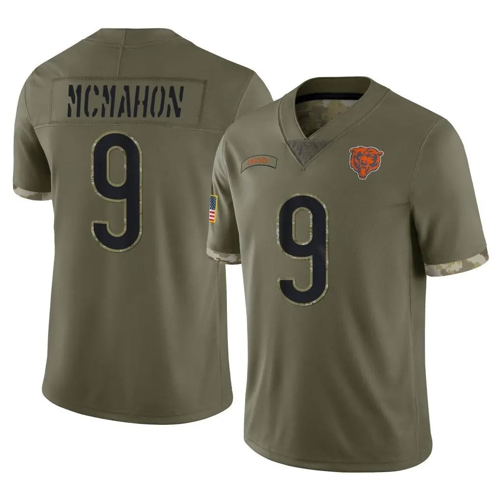 C.Bears #9 Jim McMahon Player Olive Salute to Service Limited Game Edoa Stitched Jerseys