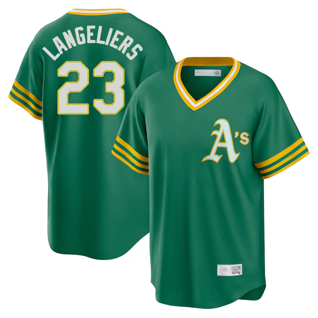 Athletics #23 Shea Langeliers Player Kelly Green Cooperstown Collection T-shirt Game Edoa Stitched Jerseys