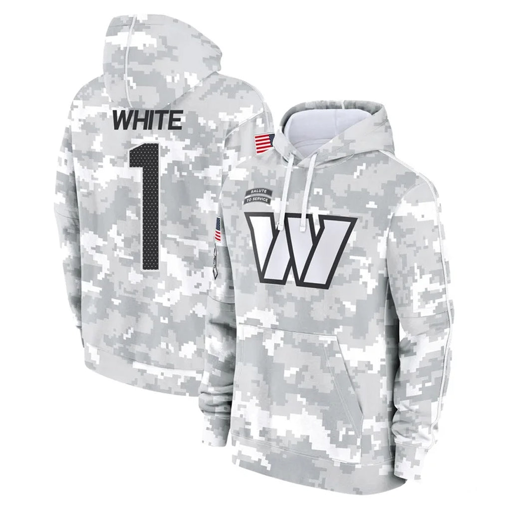W.Commanders #1 Rachaad White Player Arctic Camo Limited Salute to Service Pullover Hoodies Game Edoa Stitched Jerseys
