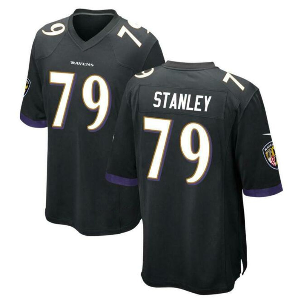 B.Ravens #79 Ronnie Stanley Player Black Alternate Home Game Edoa Stitched Jerseys