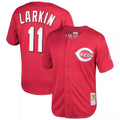 C.Reds #11 Barry Larkin Player Red Mitchell & Ness Throwback Cooperstown Mesh Game Edoa Stitched Jerseys