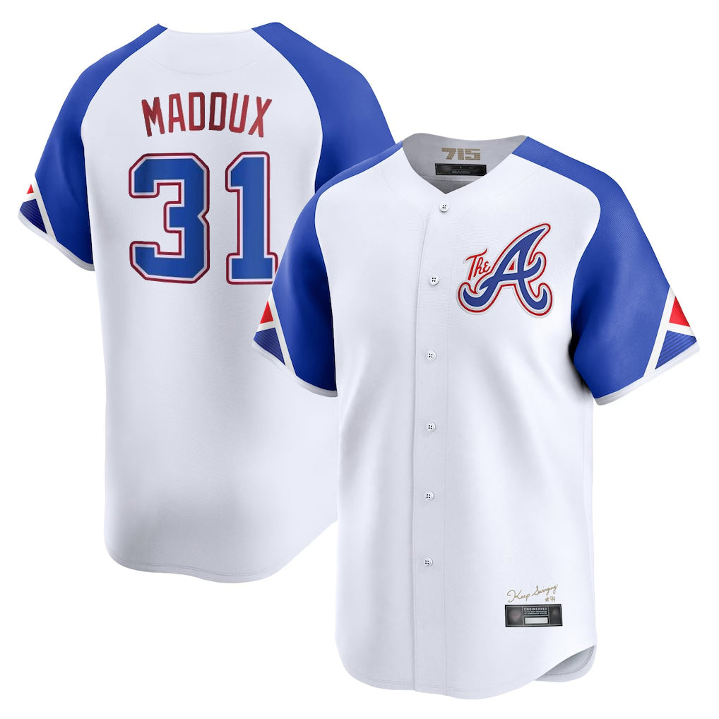 A.Braves #31 Greg Maddux Player White City Connect Limited Home Game Edoa Stitched Jerseys