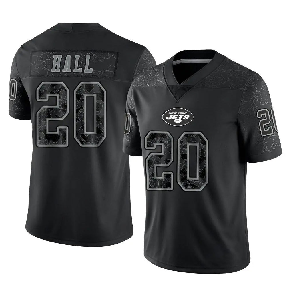 NY.Jets #20 Breece Hall Player Stealth Black Limited Reflective Home Game Edoa Stitched Jerseys
