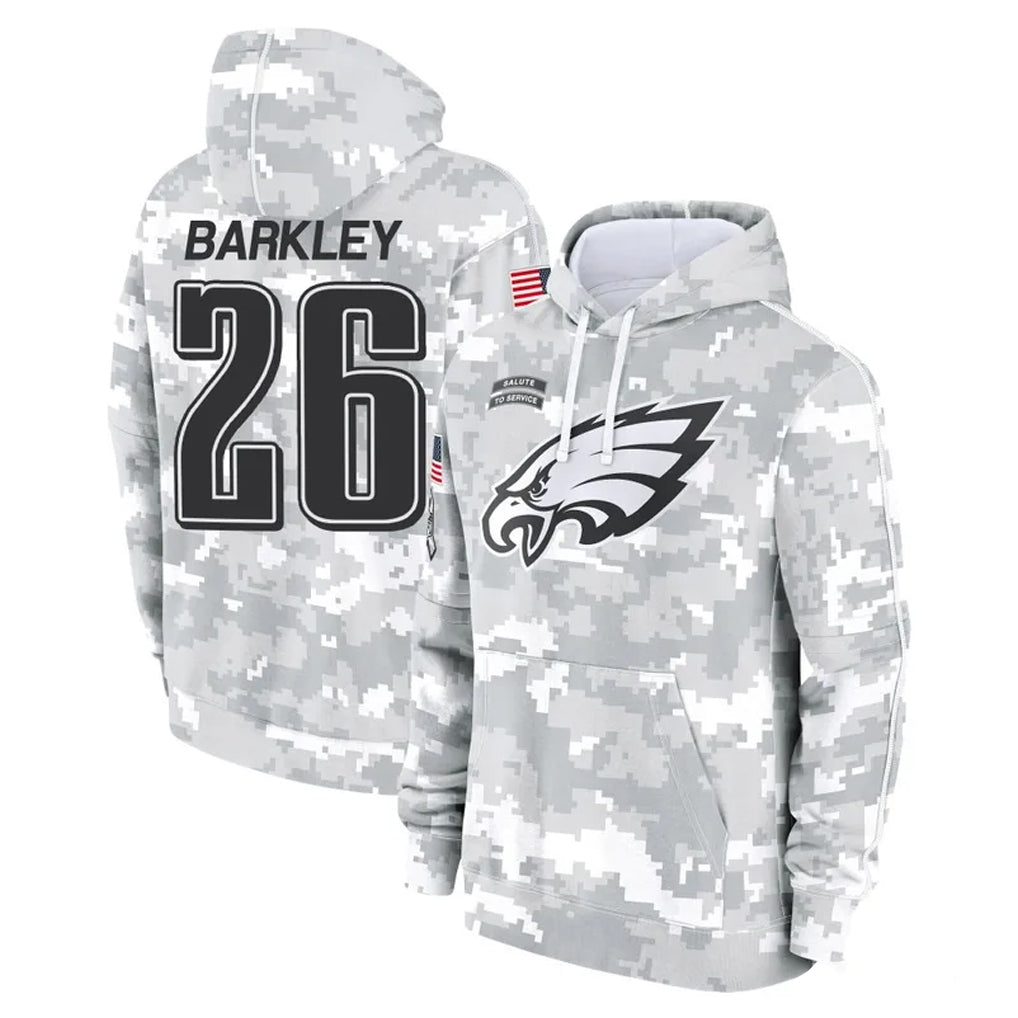 P.Eagles #26 Saquon Barkley Player Arctic Camo Salute to Service Pullover Hoodies Limited Game Edoa Stitched Jerseys