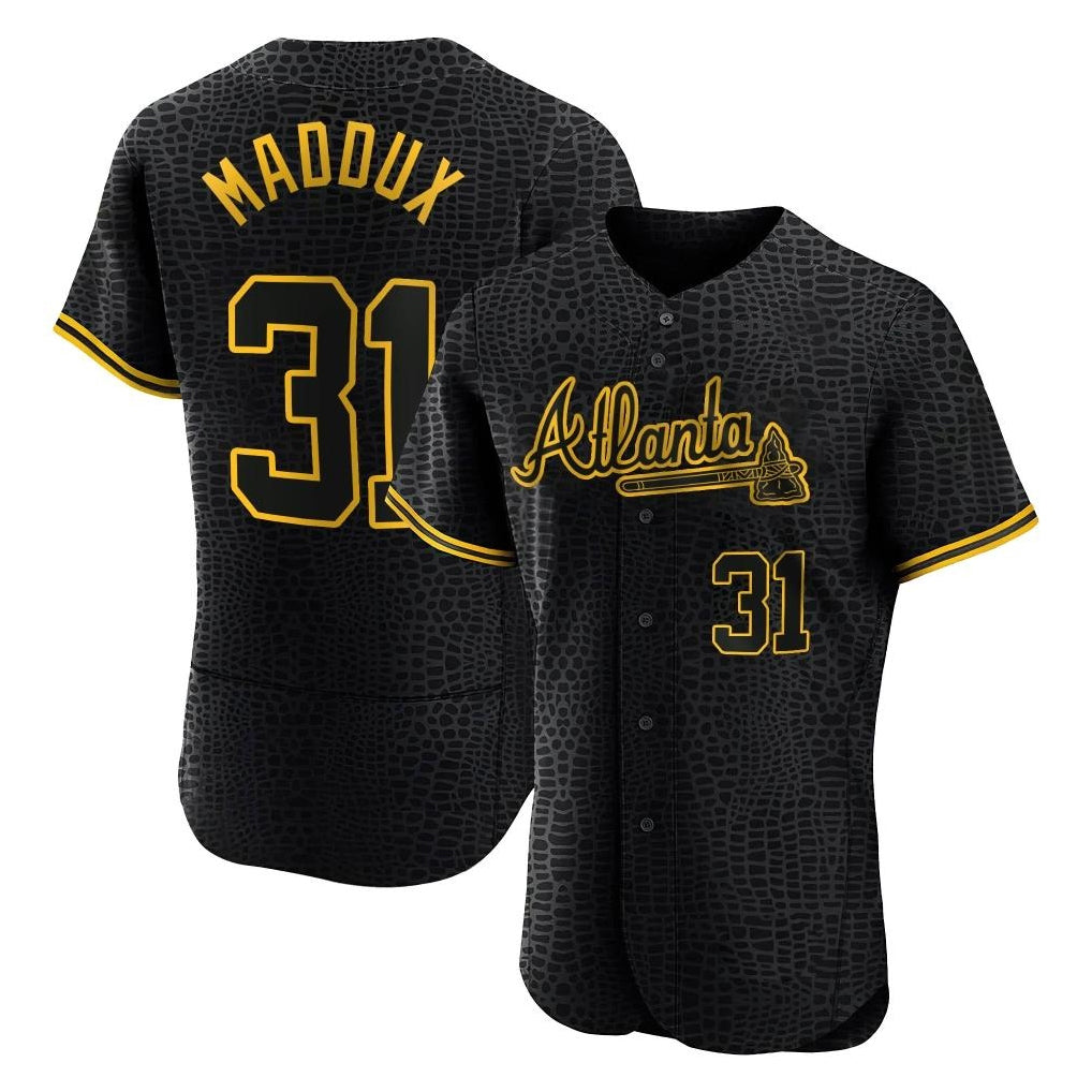 A.Braves #31 Greg Maddux Player Black Snake Skin City Limited Elite Home Game Edoa Stitched Jerseys