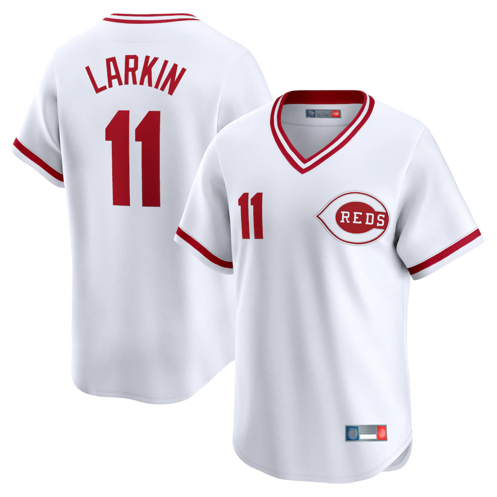 C.Reds #11 Barry Larkin Player White Cooperstown Collection Limited T-shirt Home Edoa Stitched Jerseys