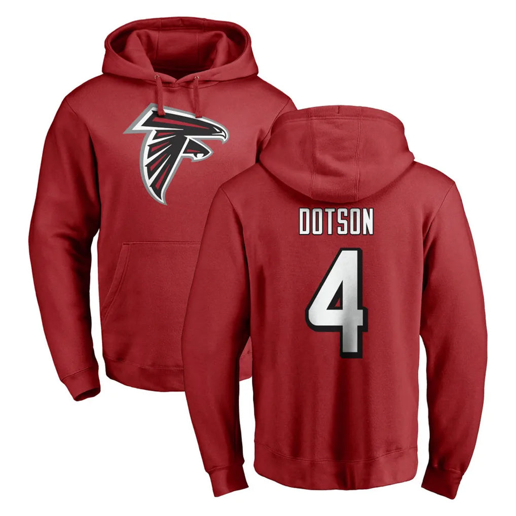 A.Falcons #4 Jahan Dotson Player Red Pullover Hoodies Home Game Edoa Stitched Jerseys