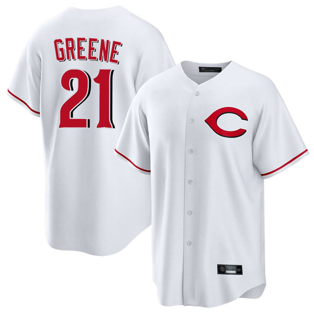 C.Reds #21 Hunter Greene Player White Home Game Edoa Stitched Jerseys