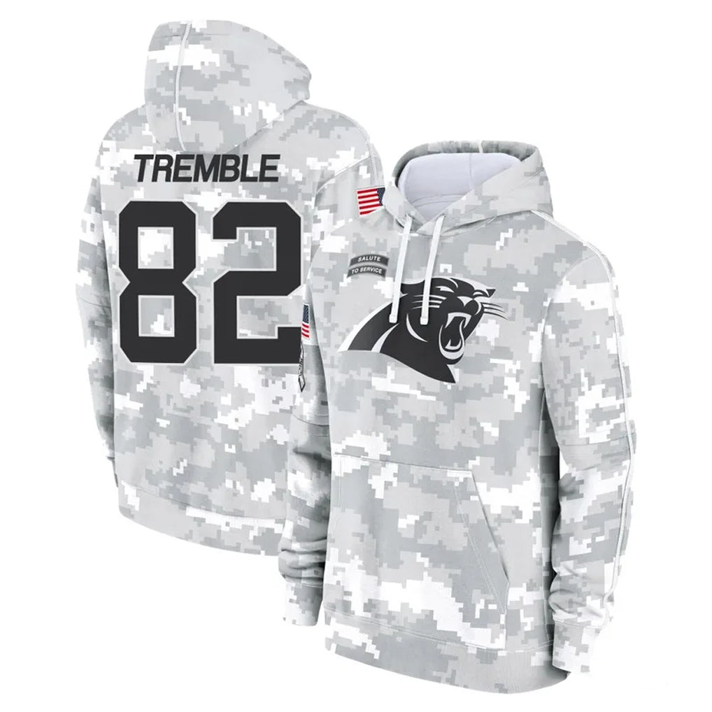 C.Panthers #82 Tommy Tremble Player Arctic Camo Salute to Service Pullover Hoodies Limited Game Edoa Stitched Jerseys