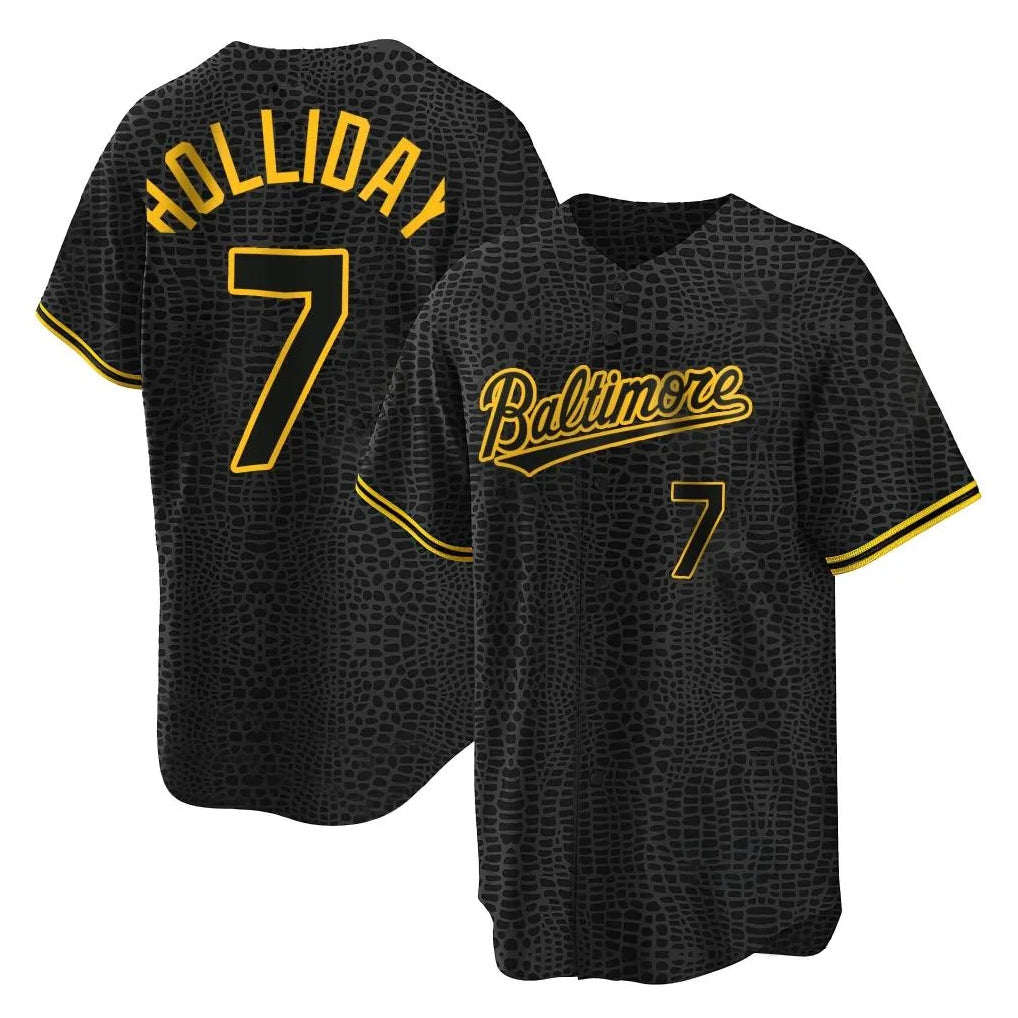 B.Orioles #7 Jackson Holliday Player Black Snake Skin City Home Game Edoa Stitched Jerseys