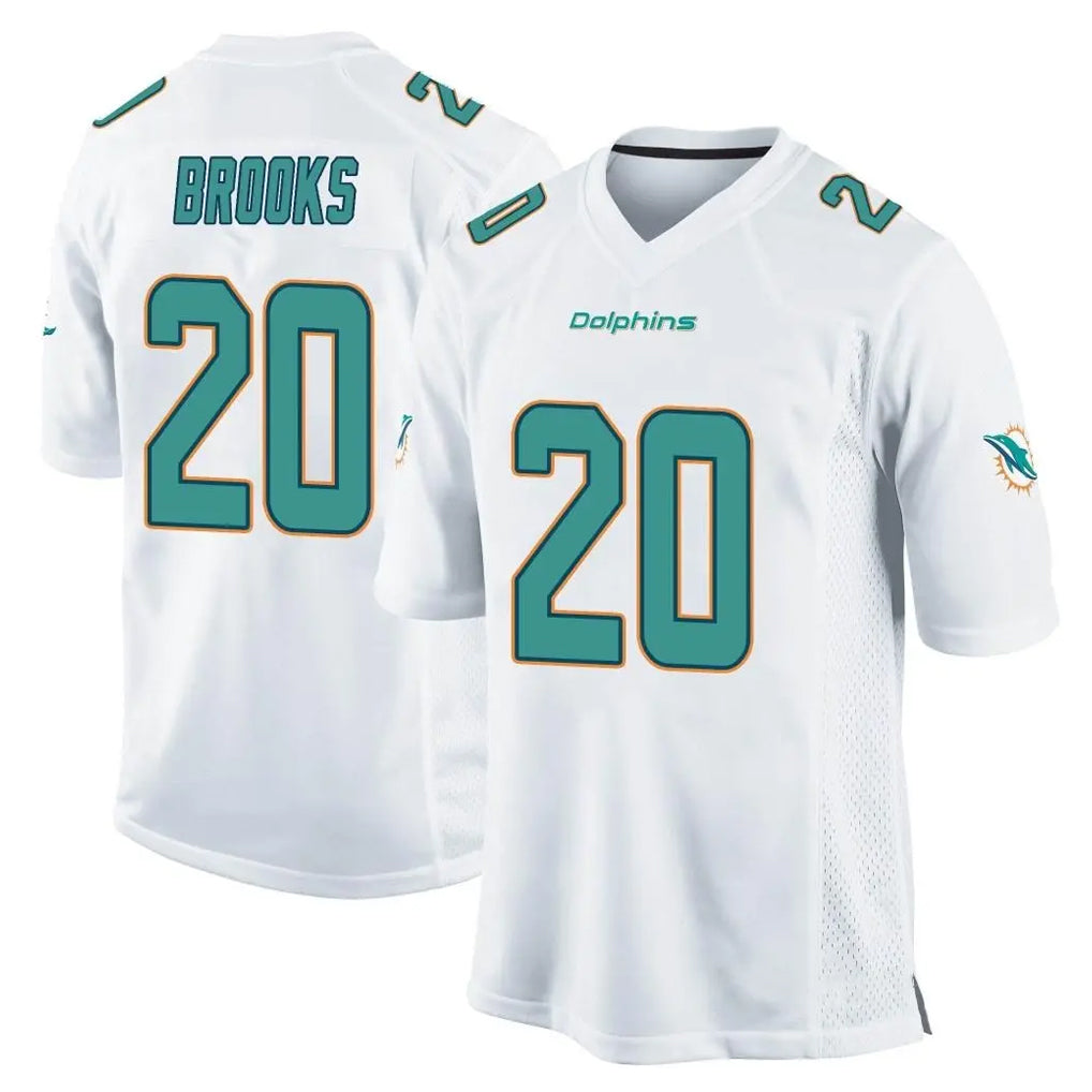 M.Dolphins #20 Jordyn Brooks Player White Home Game Edoa Stitched Jerseys