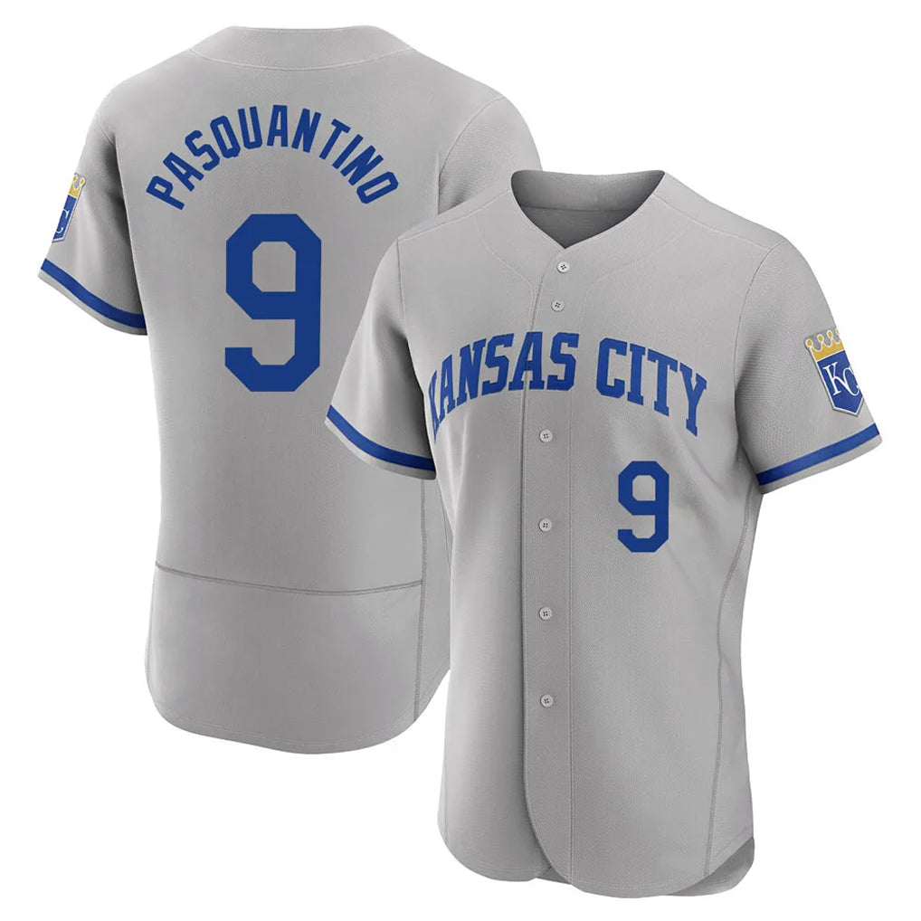 KC.Royals #9 Vinnie Pasquantino Player Gray Limited Elite Home Game Edoa Stitched Jerseys