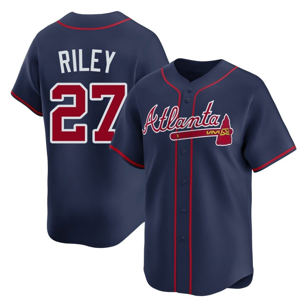 A.Braves #27 Austin Riley Player Navy Limited Home Game Edoa Stitched Jerseys