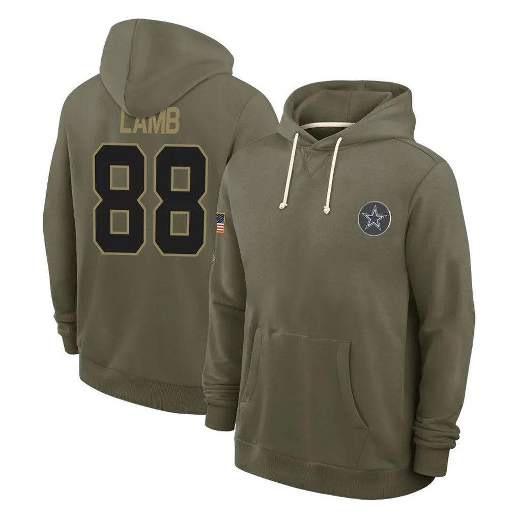 D.Cowboys #88 CeeDee Lamb Player Olive Salute to Service Pullover Hoodies Limited Edoa Stitched Jerseys