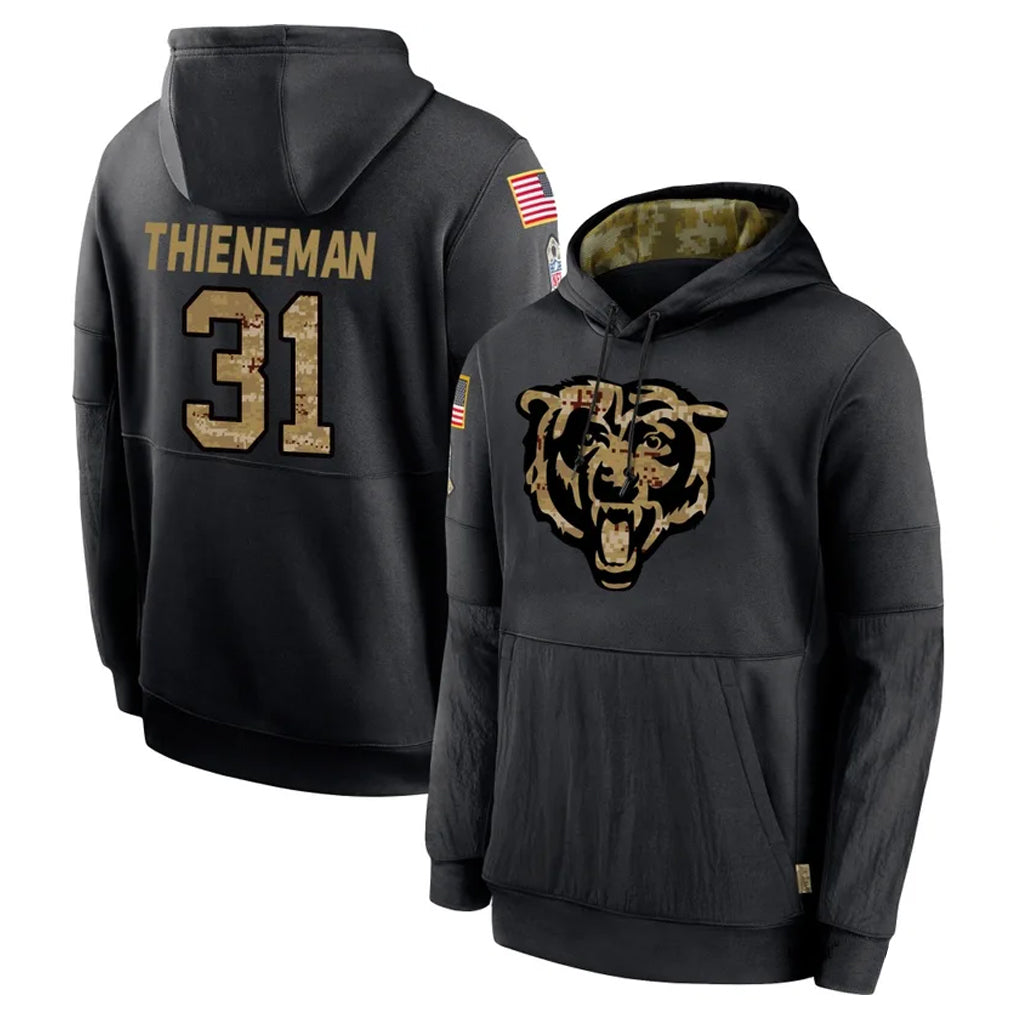 C.Bears #31 Dillon Thieneman Player Black Salute to Service Pullover Hoodies Limited Edoa Stitched Jerseys