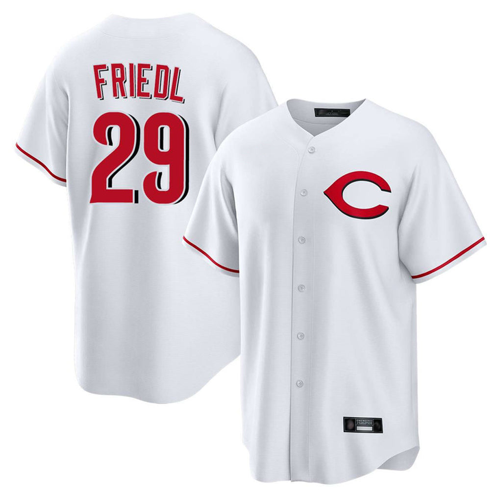 C.Reds #29 TJ Friedl Player White Home Game Edoa Stitched Jerseys