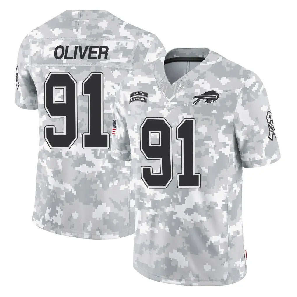 B.Bills #91 Ed Oliver Player Arctic Camo Salute to Service Limited Game Edoa Stitched Jerseys