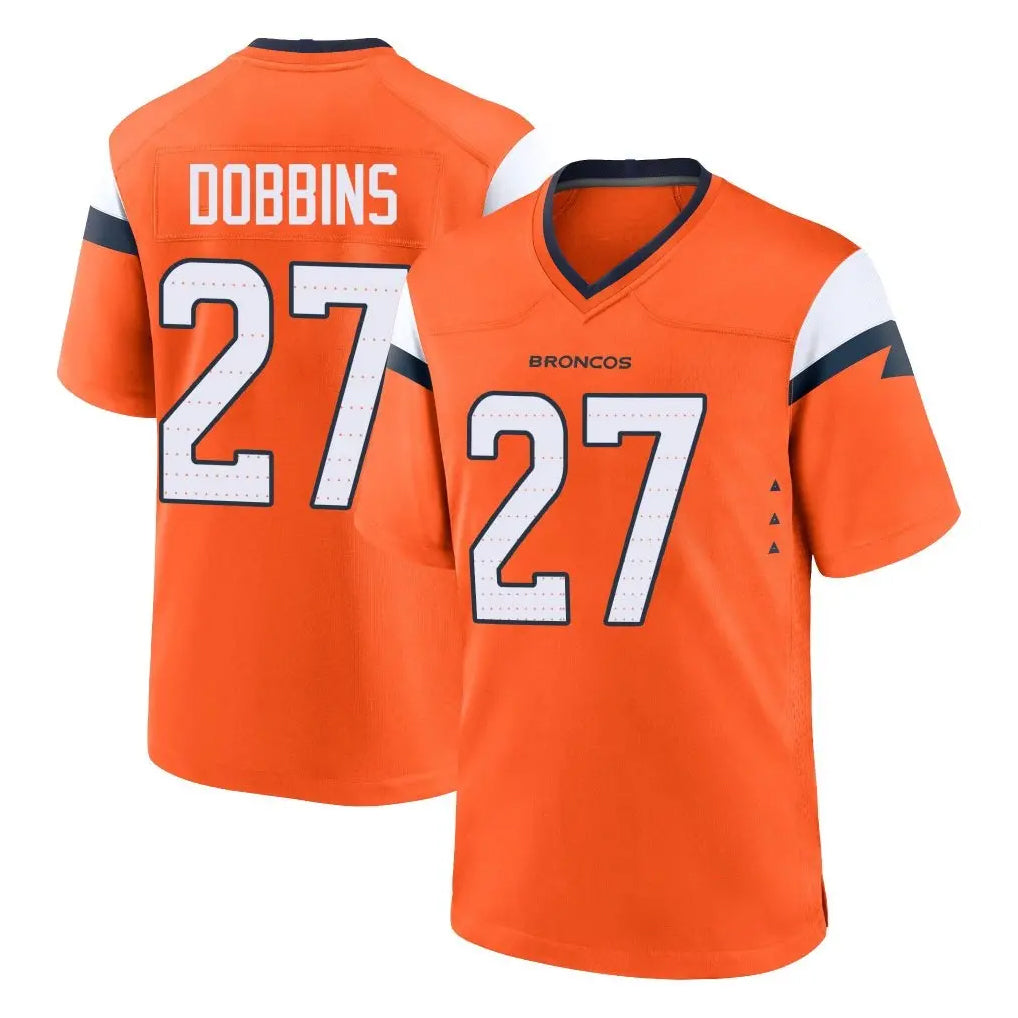 D.Broncos #27 J.K. Dobbins Player Orange Home Game Edoa Stitched Jerseys
