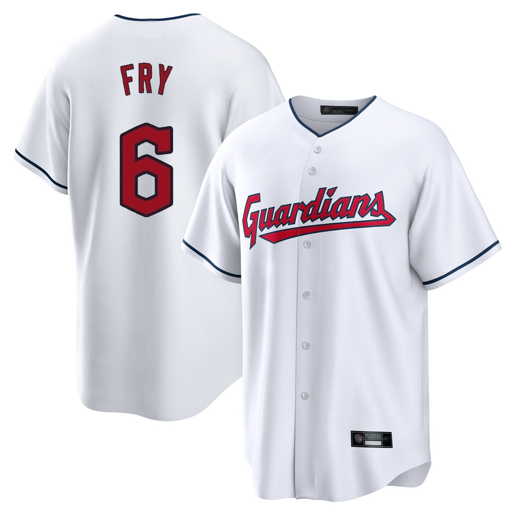 C.Guardians #6 David Fry Player White Home Game Edoa Stitched Jerseys