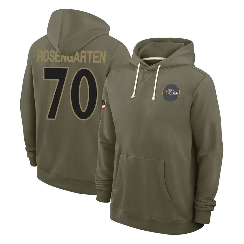 B.Ravens #70 Roger Rosengarten Player Olive Salute to Service Hoodie Edoa Stitched Jerseys