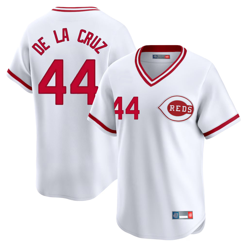 C.Reds #44 Elly De La Cruz Player White Cooperstown Collection Limited T-shirt Home Edoa Stitched Jerseys