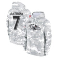 B.Ravens #7 Rashod Bateman Player Arctic Camo Salute to Service Pullover Hoodie Edoa Stitched Jerseys