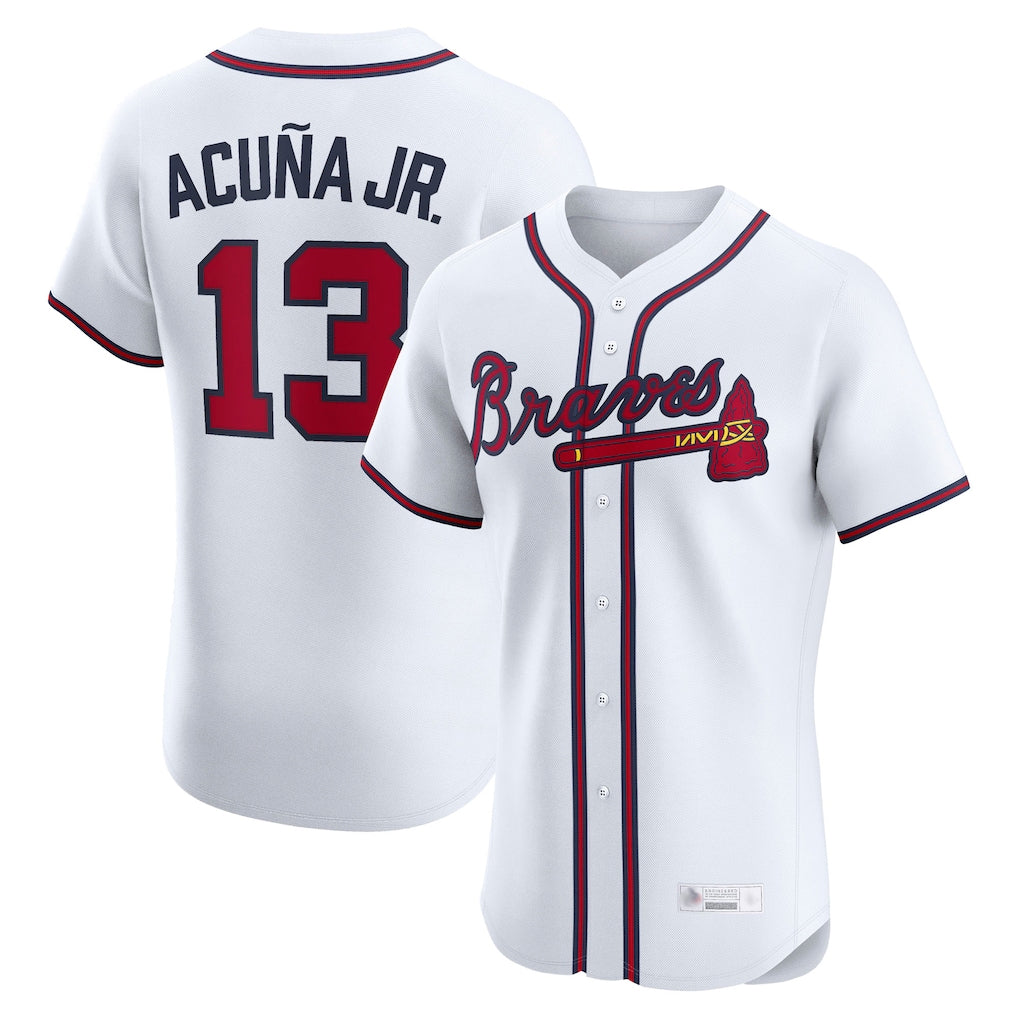 A.Braves #13 Ronald Acuna Jr Player White Limited Elite Home Game Edoa Stitched Jerseys