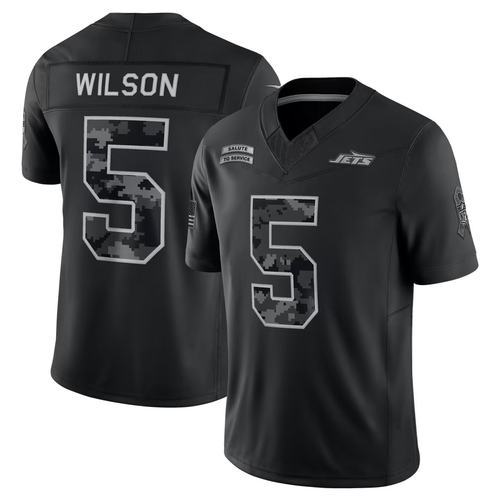 NY.Jets #5 Garrett Wilson Player Black Limited 2026 Salute to Service Home Game Edoa Stitched Jerseys