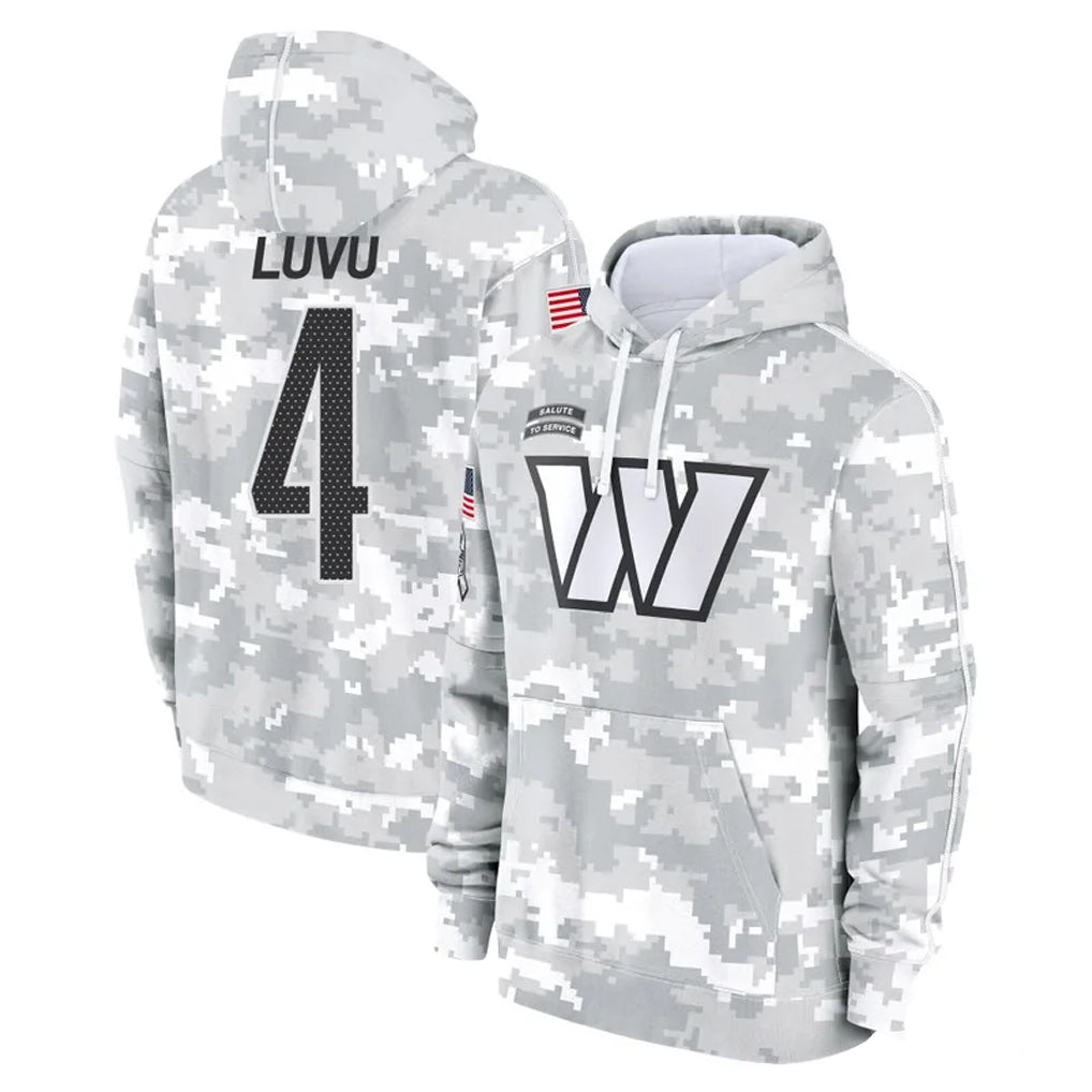 W.Commanders #4 Frankie Luvu Player Arctic Camo Limited Salute to Service Pullover Hoodies Game Edoa Stitched Jerseys