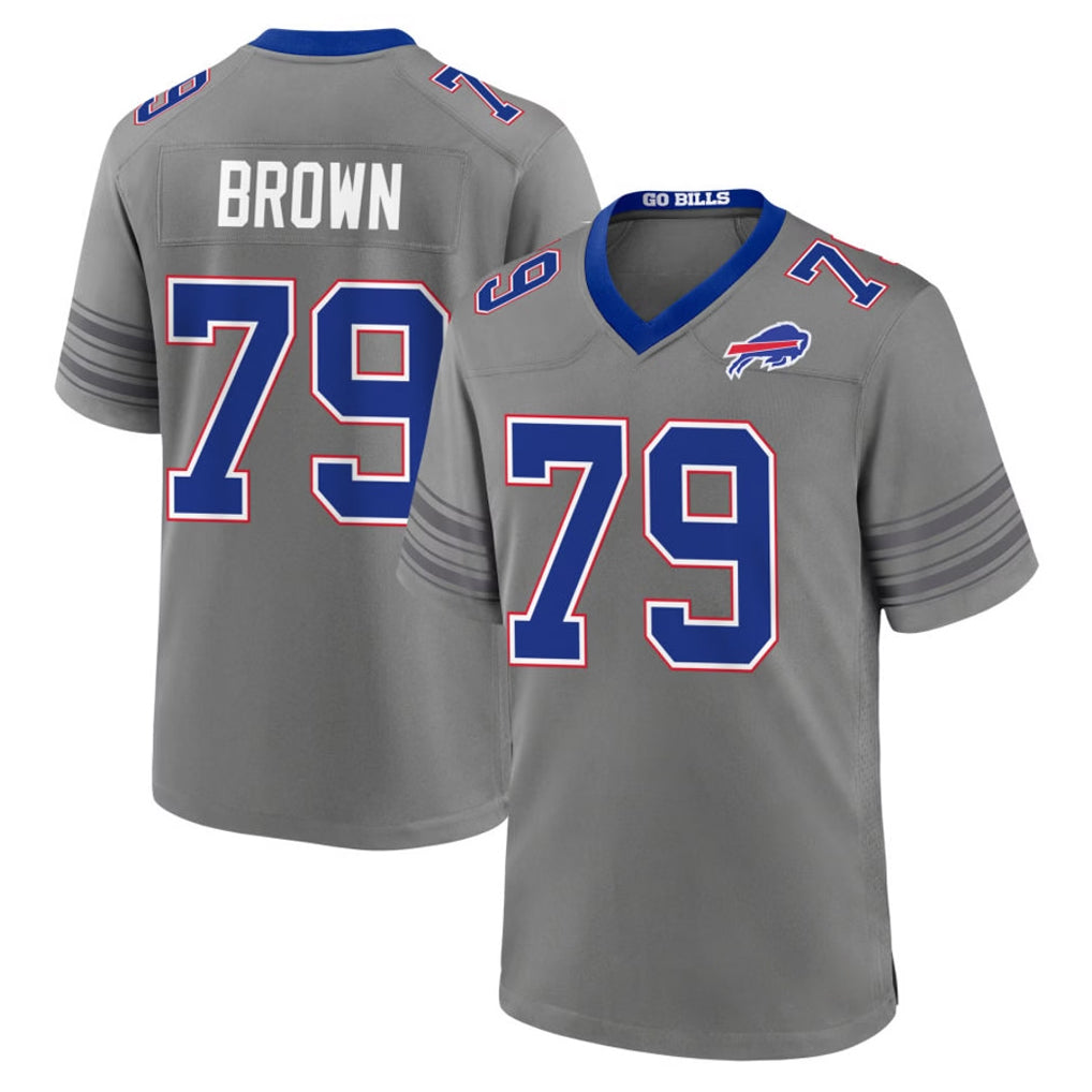 B.Bills #79 Spencer Brown Player Gray Nickel City Home Game Edoa Stitched Jerseys