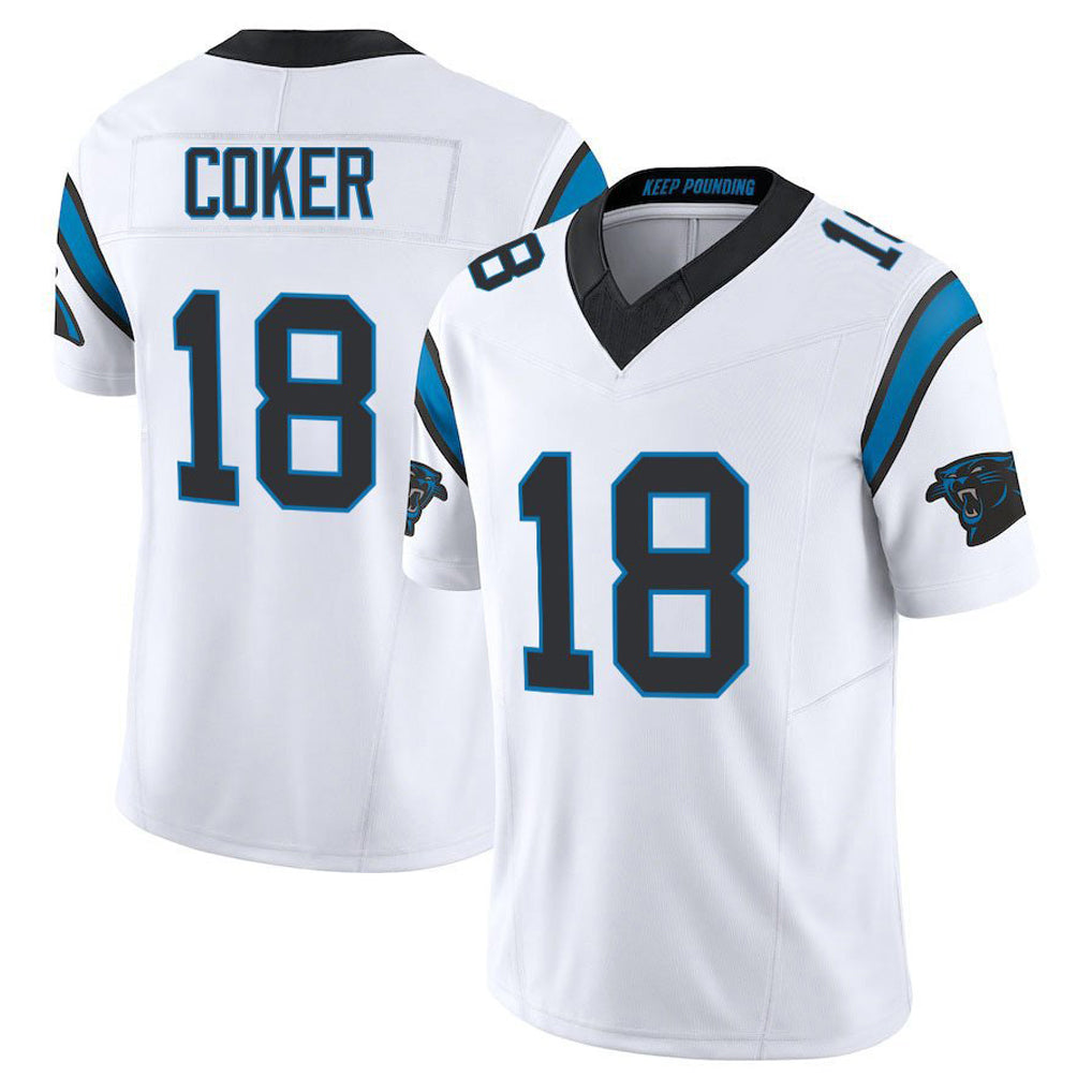 C.Panthers #18 Jalen Coker Player White Vapor F.U.S.E. Limited Home Game Edoa Stitched Jerseys
