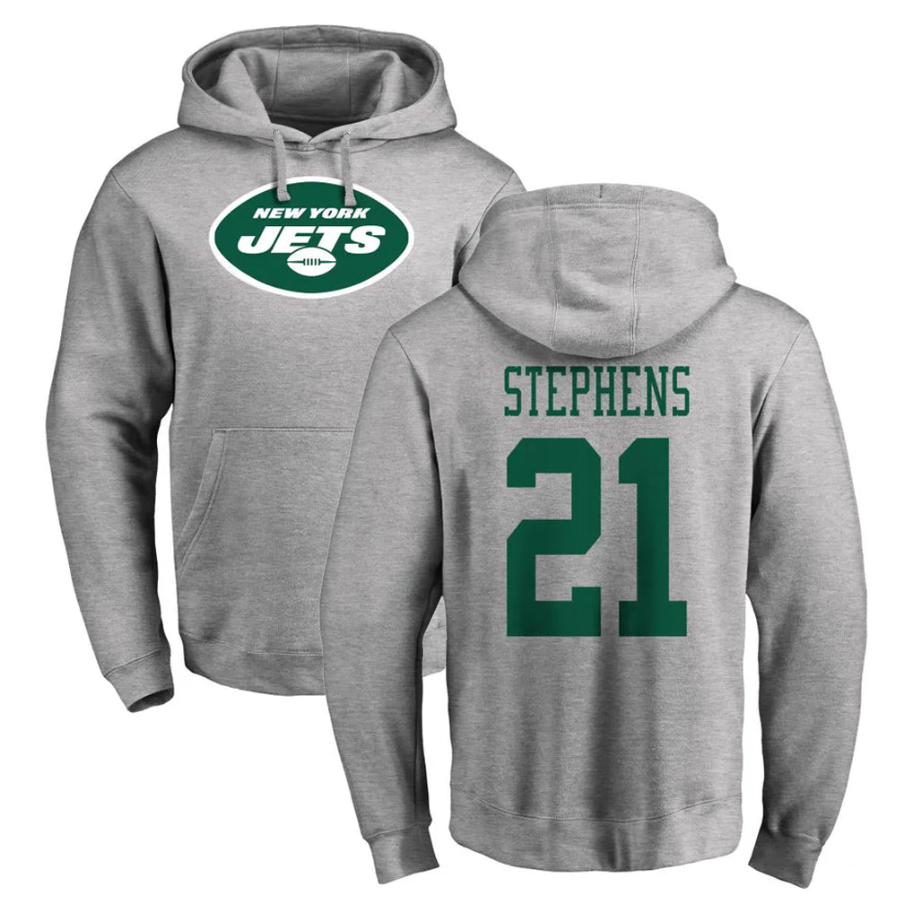 NY.Jets #21 Brandon Stephens Player Gray LOGO Pullover Hoodies Limited Game Edoa Stitched Jerseys