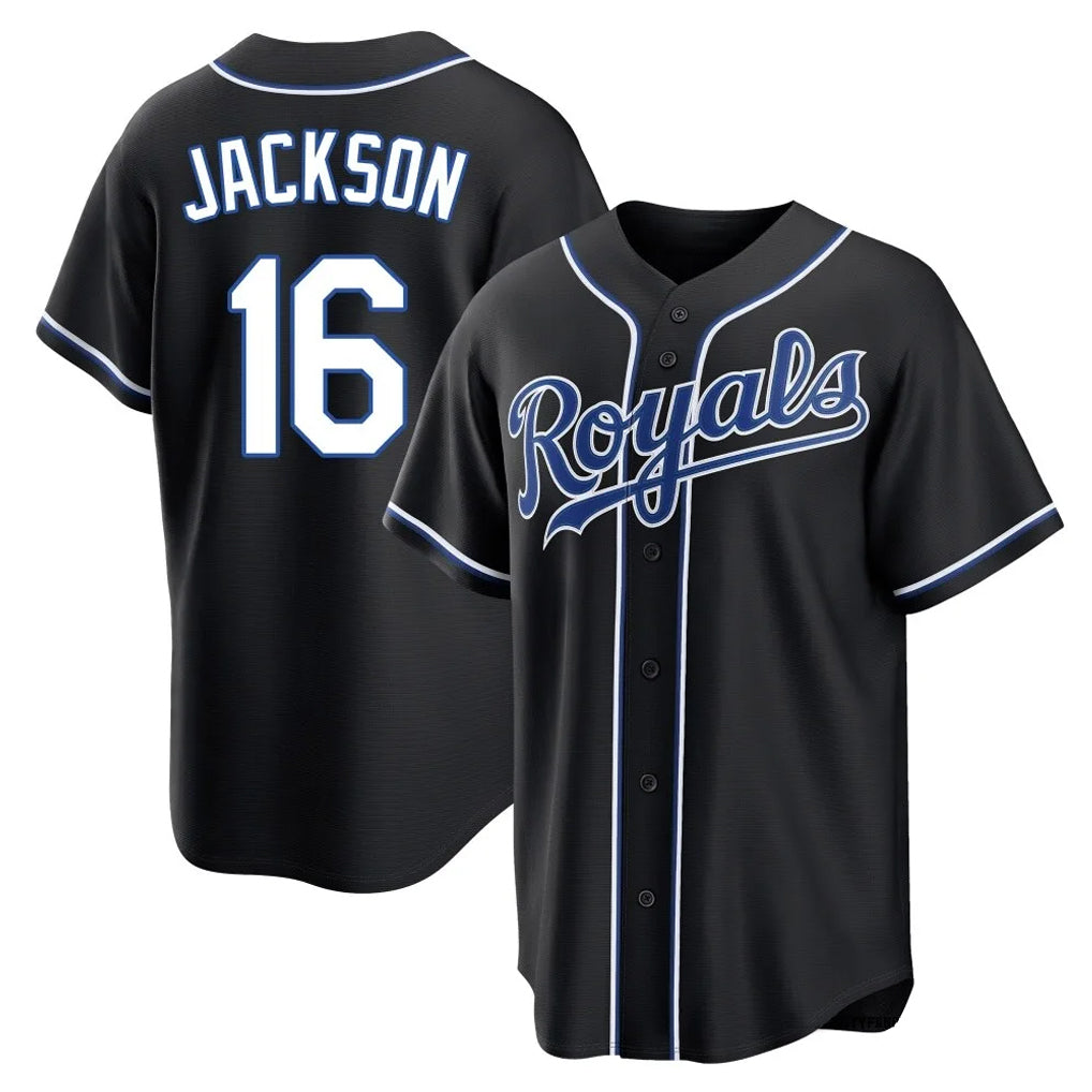 KC.Royals #16 Bo Jackson Player Black Carbon Fashion Home Game Edoa Stitched Jerseys