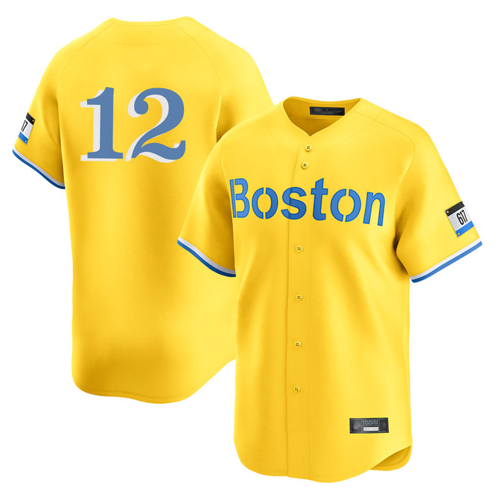B.Red Sox #12 Connor Wong Player Yellow Limited Home Game Edoa Stitched Jerseys
