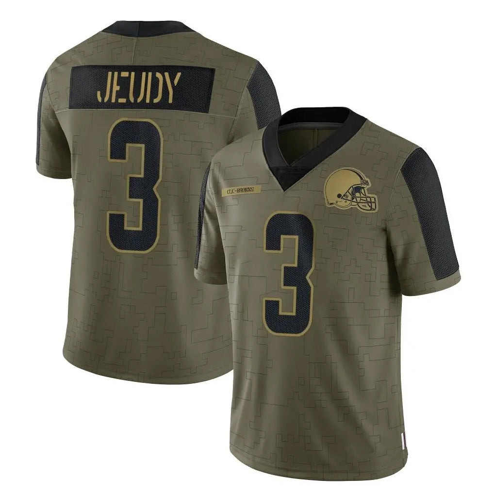 C.Browns #3 Jerry Jeudy Player Olive Salute to Service Limited Home Game Edoa Stitched Jerseys