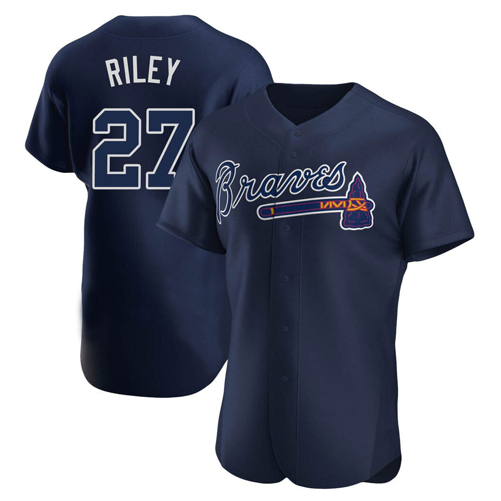 A.Braves #27 Austin Riley Player Navy Alternate Limited Elite Home Game Edoa Stitched Jerseys